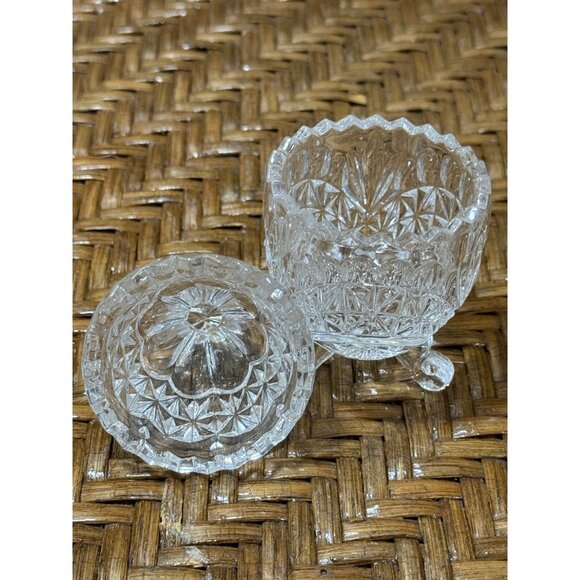 Vintage Cut Crystal Three Leg Egg Shape Lidded Bird Trinket Dish - Picture 4 of 6